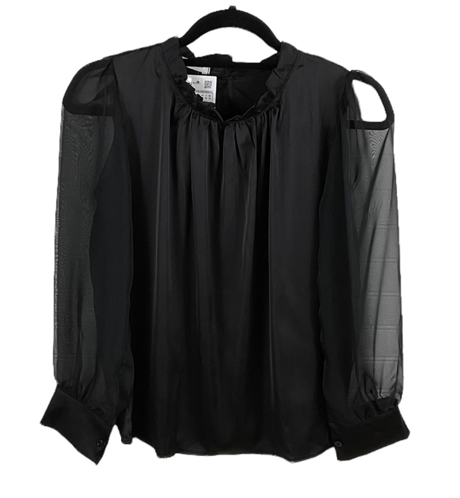 Zara Black Silky Sheer Long Sleeve Blouse Size Medium NWT