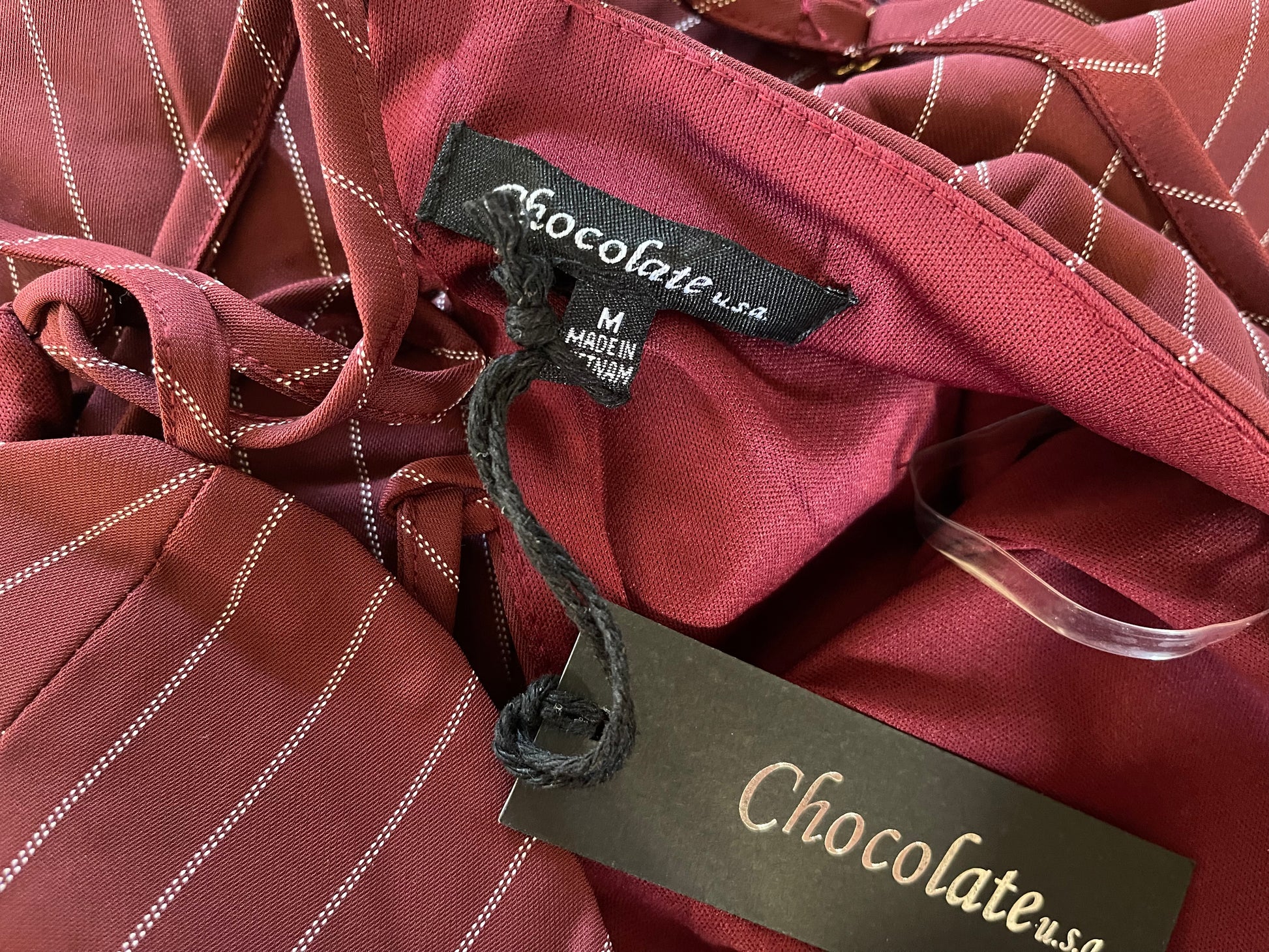 Burgundy Pinstripe Jumpsuit - Our Sunshine Boutique