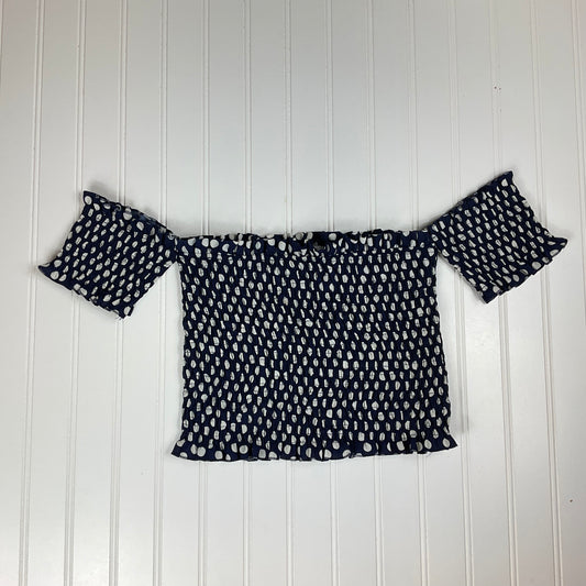 Miss Cocoa Navy & White Polkadot Sheared Crop Top Size Small