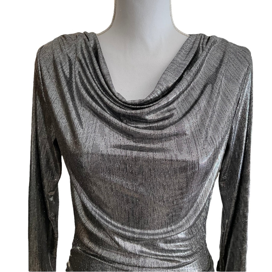 4th & Reckless Drape Front Mini Dress Metallic Silver Size M NWT