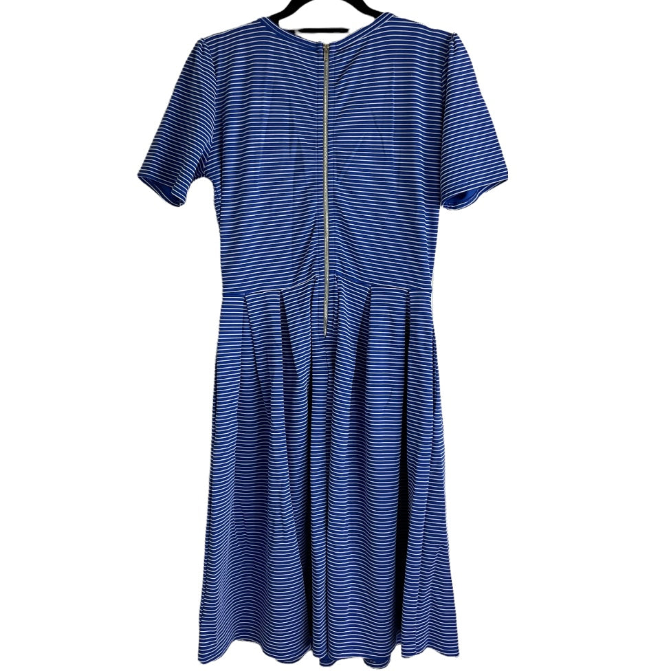 LuLaRoe Royal Blue With White Stripes Midi Textured Dress Size Medium