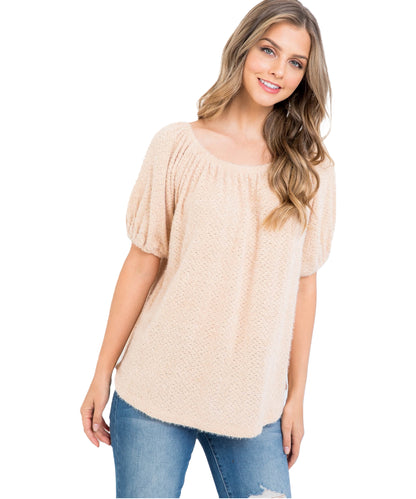 Off the Shoulder Soft Bubble Sleeve Sweater - Our Sunshine Boutique