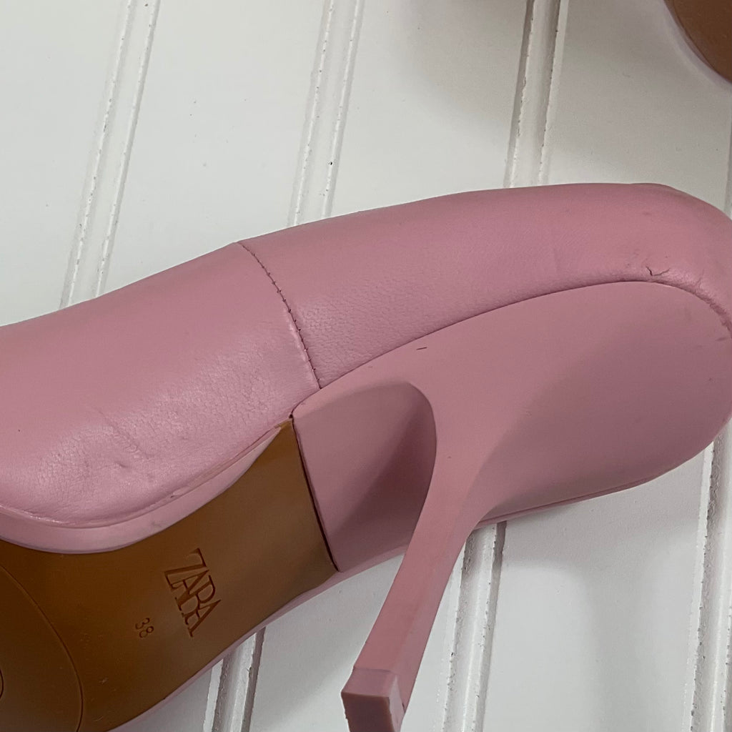 Zara Light Pink Leather High Heels Size EU 38