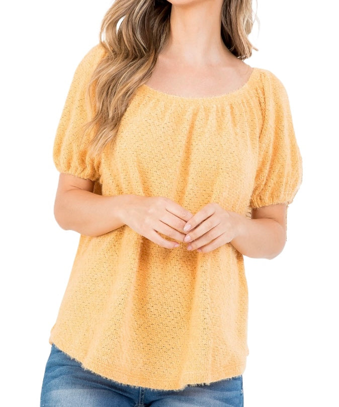 Off the Shoulder Soft Bubble Sleeve Sweater - Our Sunshine Boutique