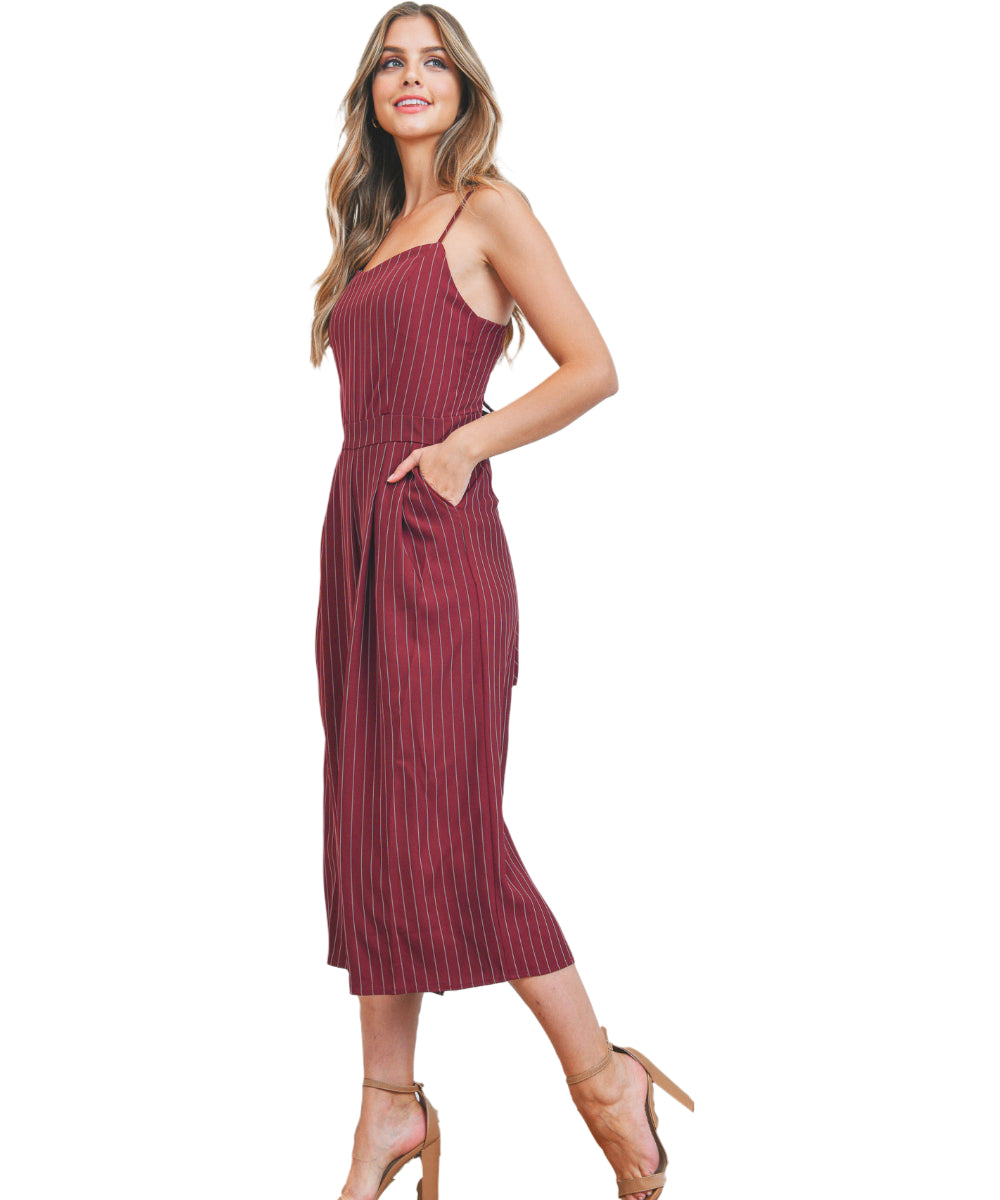 Burgundy Pinstripe Jumpsuit - Our Sunshine Boutique