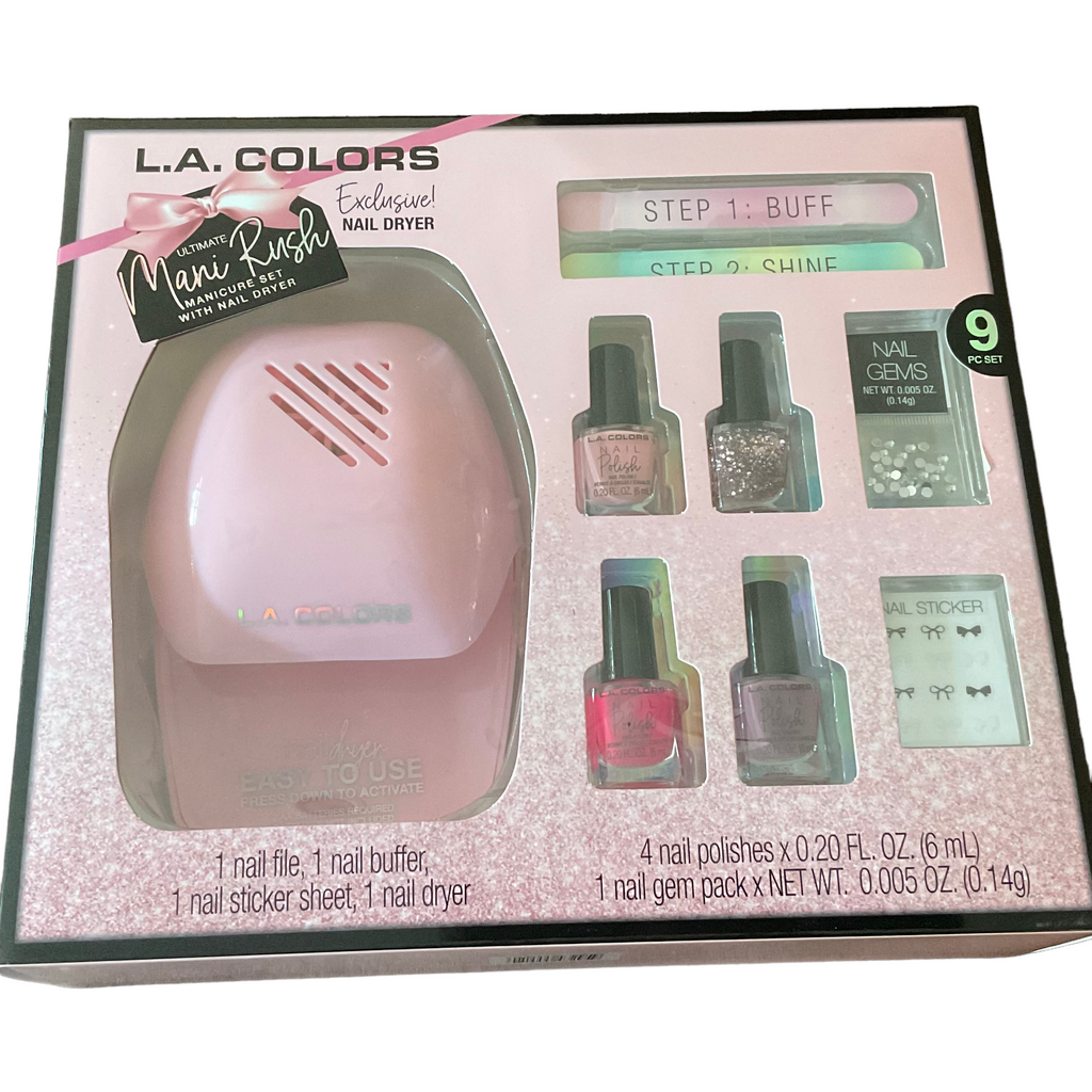 Pink 9-Piece Mani Rush Manicure Gift Set With Nail Dryer