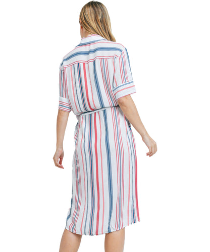 Ivory & Coral Stripe Shirt Dress - Our Sunshine Boutique