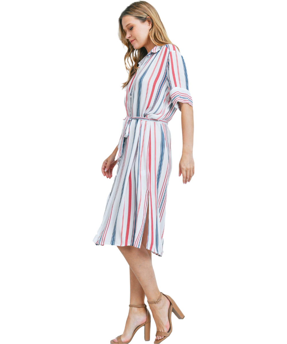 Ivory & Coral Stripe Shirt Dress - Our Sunshine Boutique