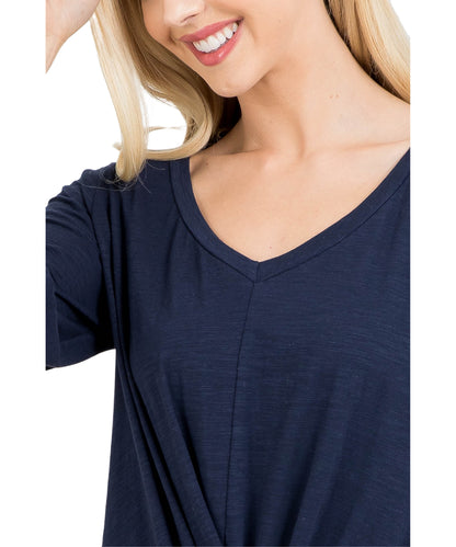 Navy Wrap Style Top with Bubble Sleeves - Our Sunshine Boutique