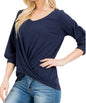 Navy Wrap Style Top with Bubble Sleeves - Our Sunshine Boutique